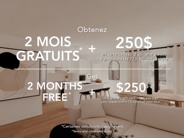 Candiac Apartment 2 b. $1,750/month. Apartment for rent in Candiac